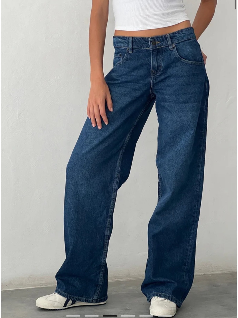 Motel Denim‎ Low Rise Baggy Relaxed Wide-Leg Slim Parallel Dark Blue Sz 36 32